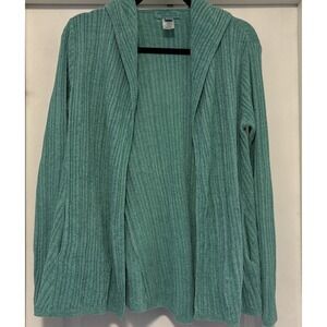 Barefoot Dreams CozyChic Ultra Lite Namaste Rib Hooded Cardigan Sweater Size M